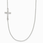 Sterling Silver Rhodium-pltd CZ Offset Sideways Cross with 2in Ext Necklace - Product Photo