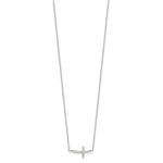 Sterling Silver Rhodium-plated CZ Sideways Cross with 2in Ext Necklace - Product Photo