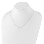 Sterling Silver Rhodium-plated CZ Sideways Cross with 2in Ext Necklace - Product Photo
