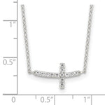 Sterling Silver Rhodium-plated CZ Sideways Cross with 2in Ext Necklace - Product Photo