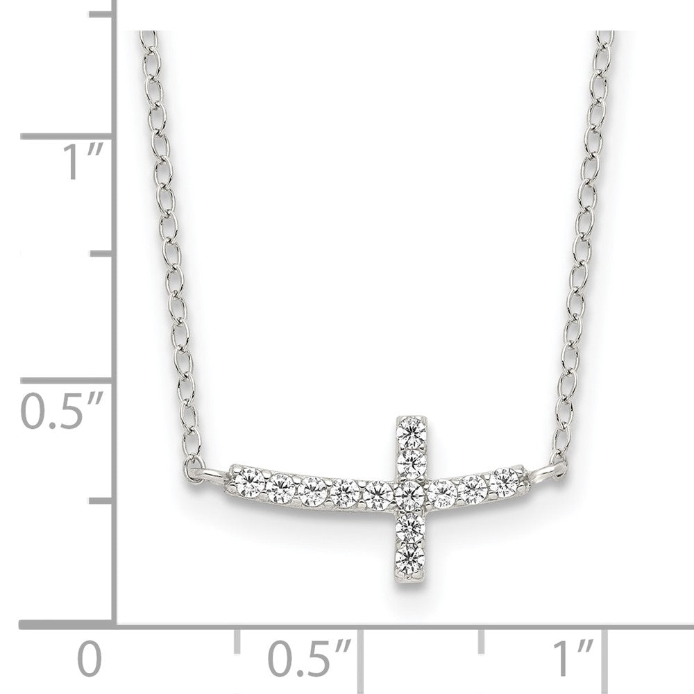 Sterling Silver Rhodium-plated CZ Sideways Cross with 2in Ext Necklace - Product Photo