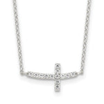 Sterling Silver Rhodium-plated CZ Sideways Cross with 2in Ext Necklace - Product Photo