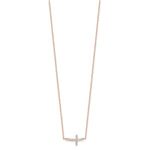Sterling Silver Rose Gold-plated CZ Sideways Cross with 2in Ext Necklace - Product Photo