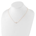 Sterling Silver Rose Gold-plated CZ Sideways Cross with 2in Ext Necklace - Product Photo