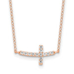 Sterling Silver Rose Gold-plated CZ Sideways Cross with 2in Ext Necklace - Product Photo