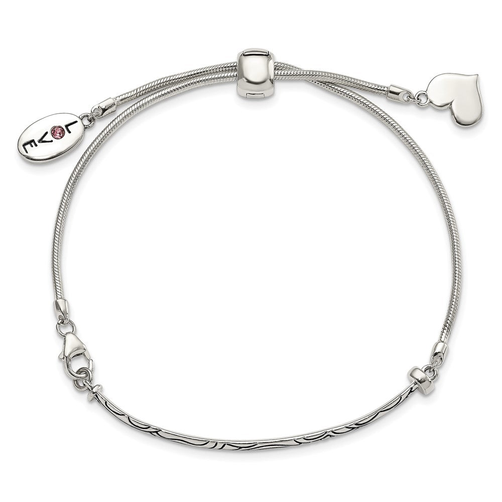 Sterling Silver Antiqued Reflections Crystal Love Heart Adjust Bracelet - Product Photo
