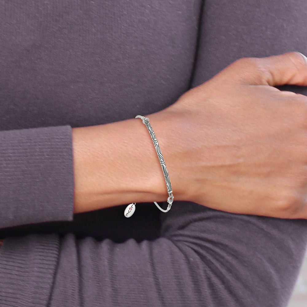 Sterling Silver Antiqued Reflections Crystal Love Heart Adjust Bracelet - Product Photo