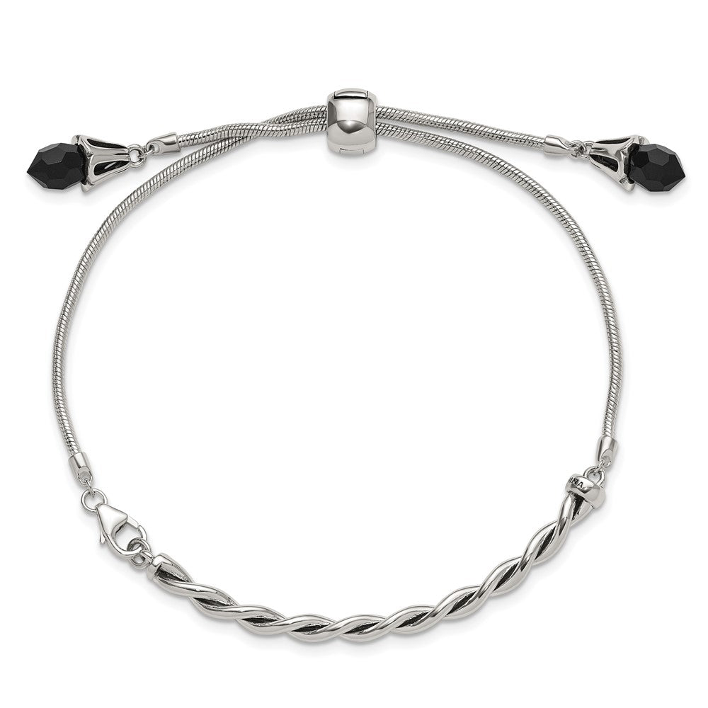 Sterling Silver Antiqued Reflections Black Crystal Adjustable Bracelet - Product Photo