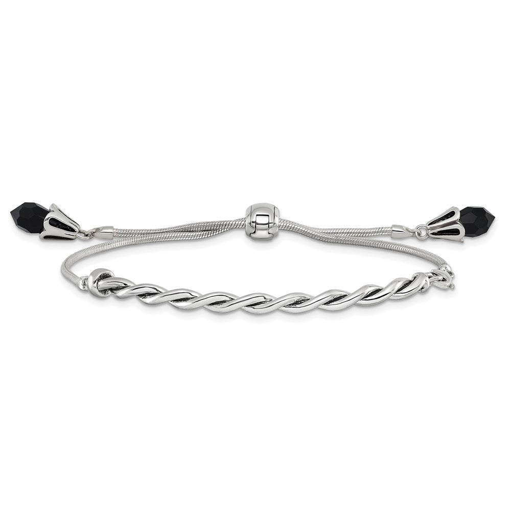 Sterling Silver Antiqued Reflections Black Crystal Adjustable Bracelet - Product Photo