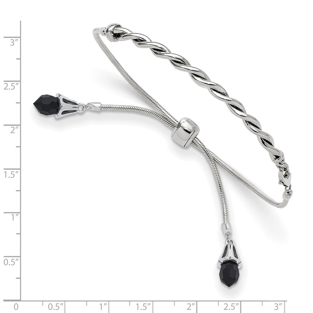Sterling Silver Antiqued Reflections Black Crystal Adjustable Bracelet - Product Photo