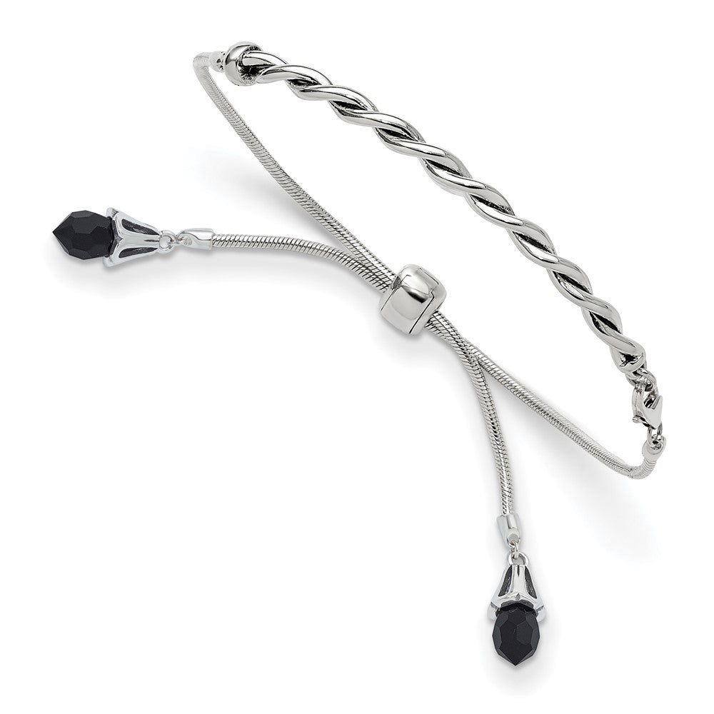 Sterling Silver Antiqued Reflections Black Crystal Adjustable Bracelet - Product Photo