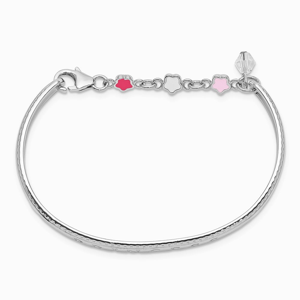 Sterling Silver RH-plated Enamel & Crystal PRINCESS with Chain Baby Bangle - Product Photo