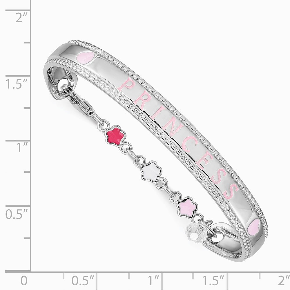 Sterling Silver RH-plated Enamel & Crystal PRINCESS with Chain Baby Bangle - Product Photo