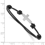 Sterling Silver Rhodium-plated CZ Cross Black Leather Adjustable Bracelet - Product Photo