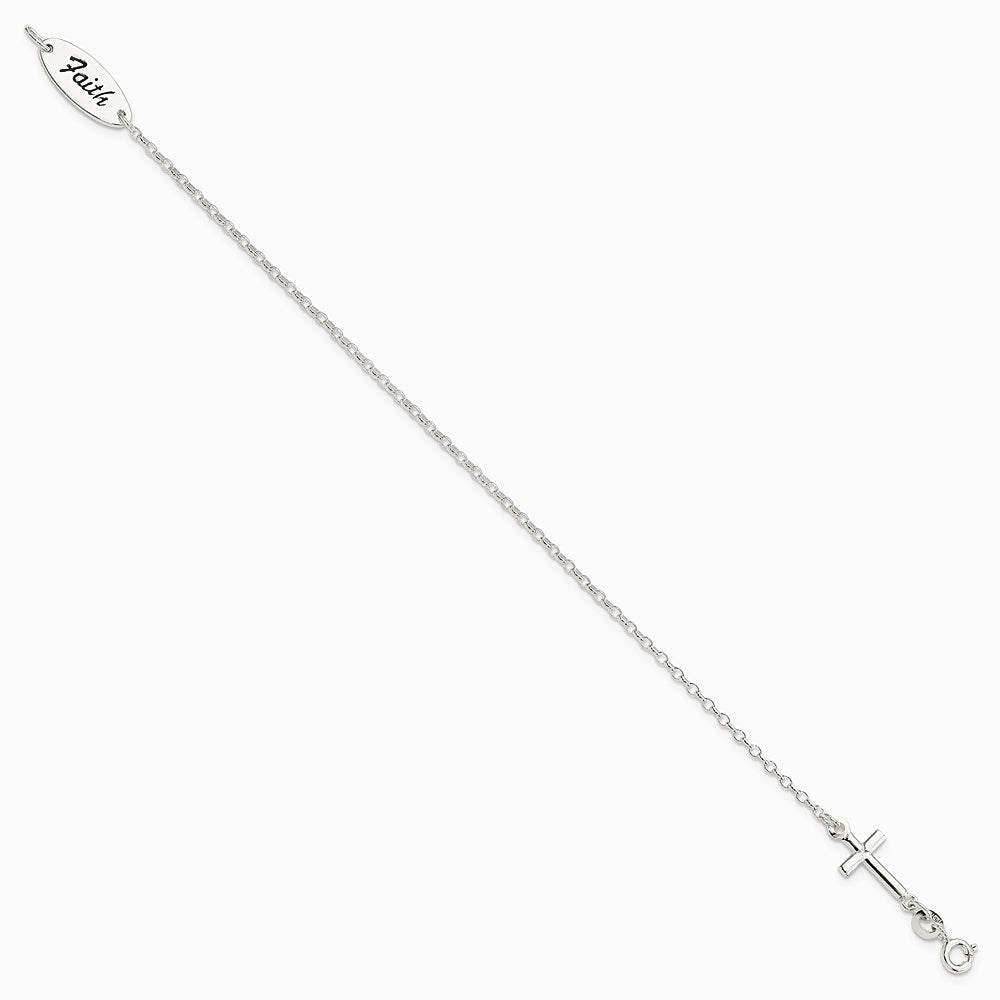 Sterling Silver Polished Enamel FAITH and Cross Bracelet - Product Photo