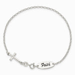 Sterling Silver Polished Enamel FAITH and Cross Bracelet - Product Photo