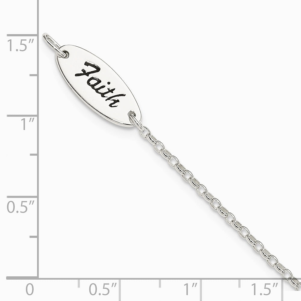 Sterling Silver Polished Enamel FAITH and Cross Bracelet - Product Photo
