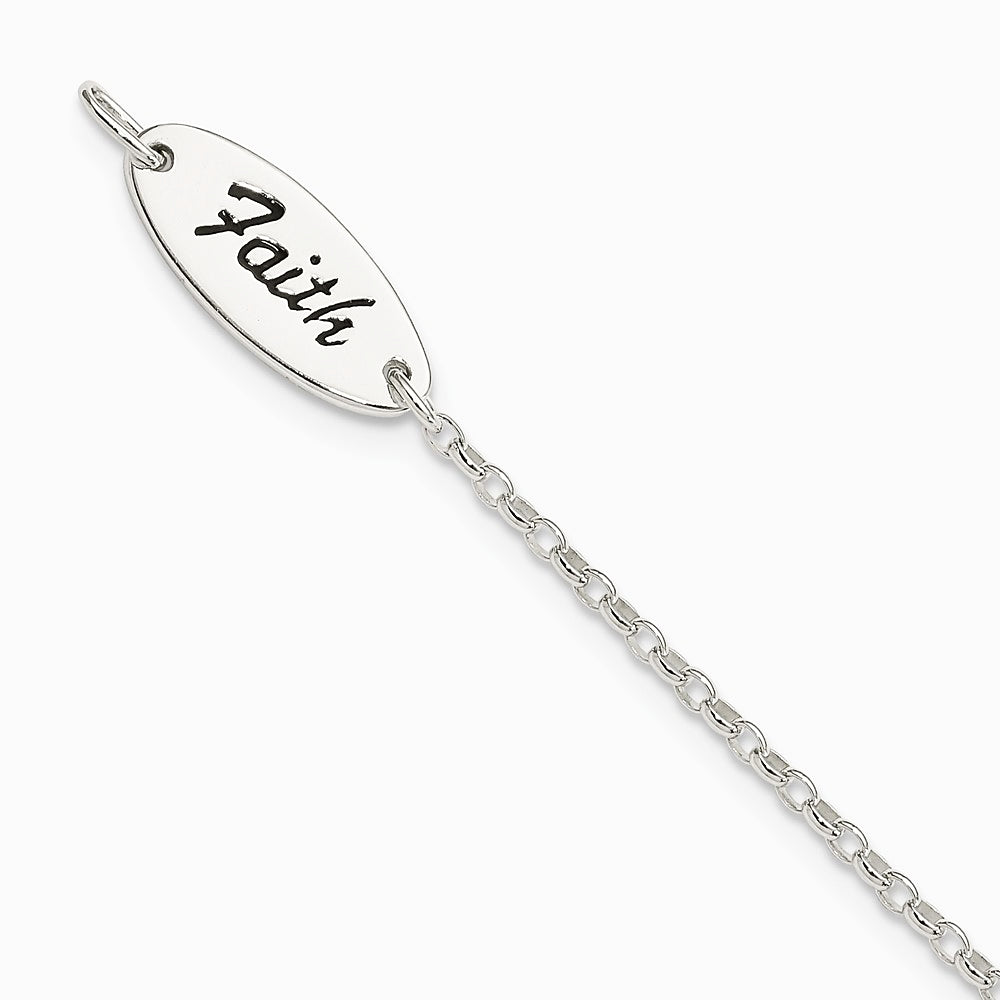 Sterling Silver Polished Enamel FAITH and Cross Bracelet - Product Photo
