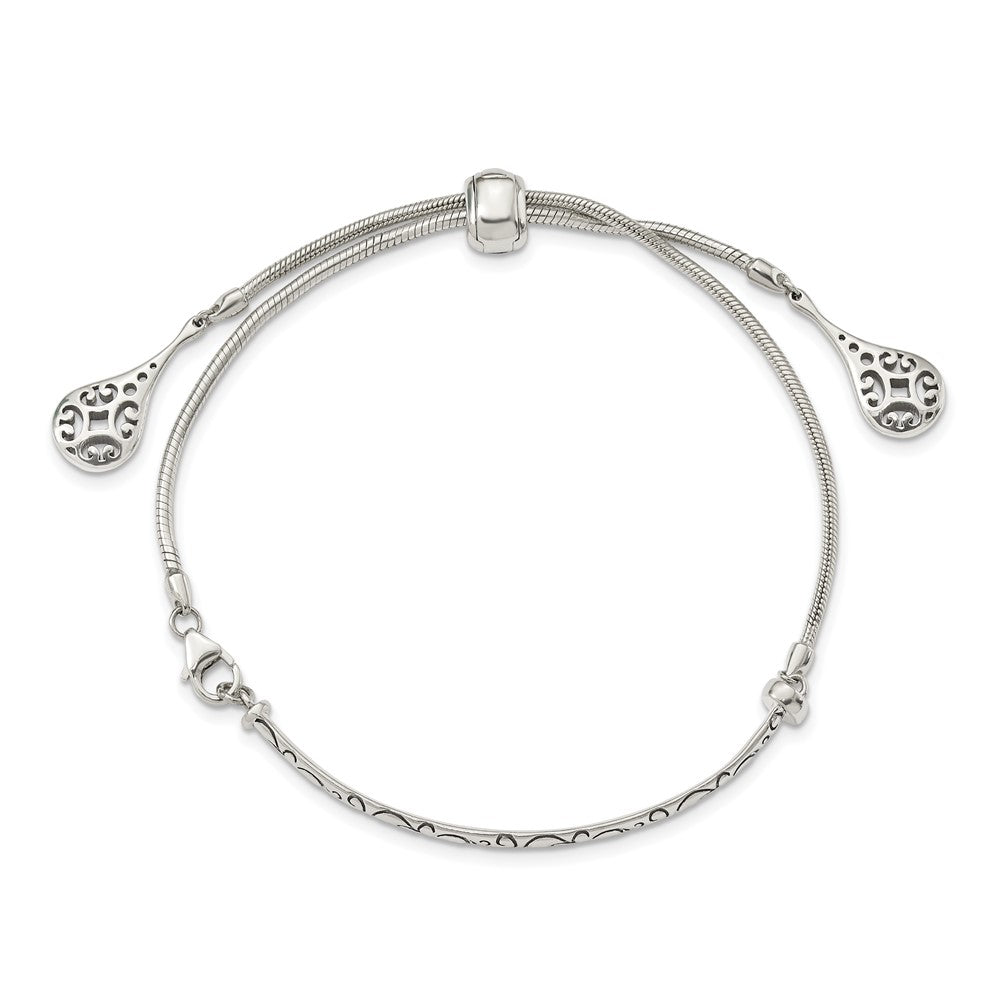 Sterling Silver Antiqued Filigree Drops Adjustable Bracelet - Product Photo