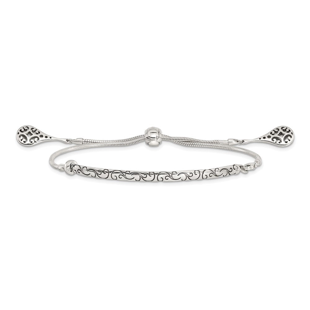 Sterling Silver Antiqued Filigree Drops Adjustable Bracelet - Product Photo
