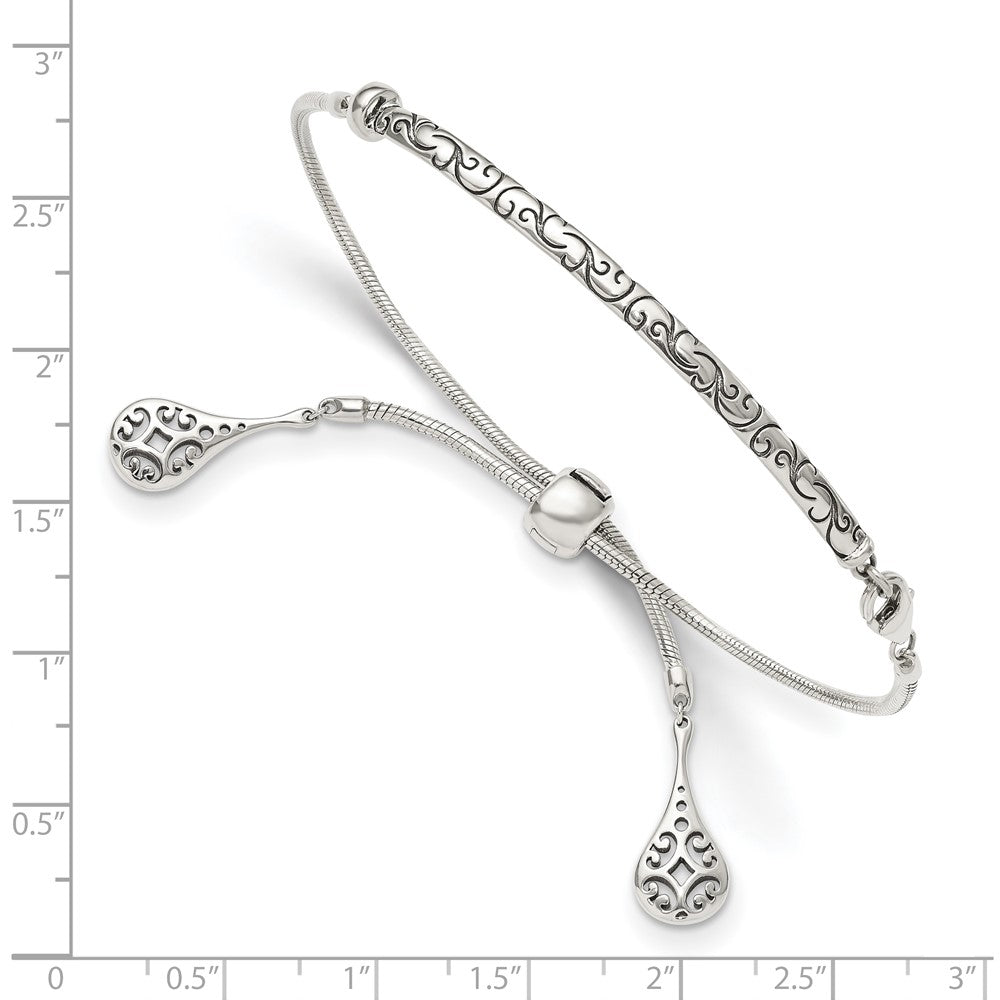 Sterling Silver Antiqued Filigree Drops Adjustable Bracelet - Product Photo