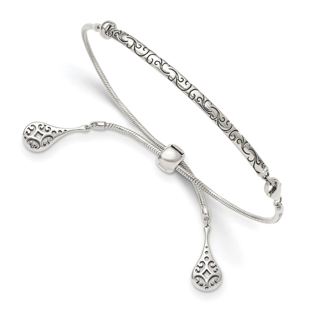 Sterling Silver Antiqued Filigree Drops Adjustable Bracelet - Product Photo