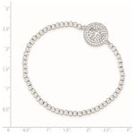 Sterling Silver Rhodium-plated CZ Cross Polished Beaded Stretch Bracelet - Product Photo