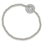 Sterling Silver Rhodium-plated CZ Cross Polished Beaded Stretch Bracelet - Product Photo