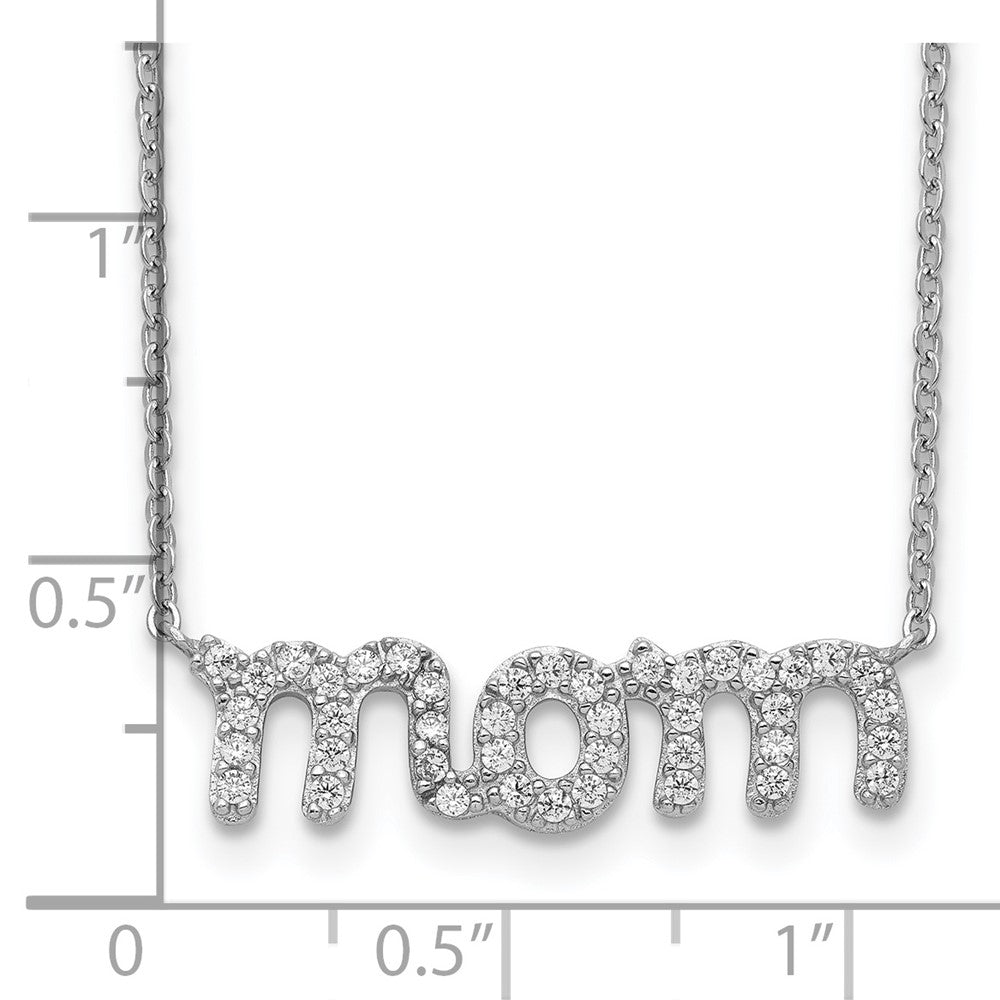 Sterling Silver Rhodium-plated MOM with CZ Necklace - Product Photo