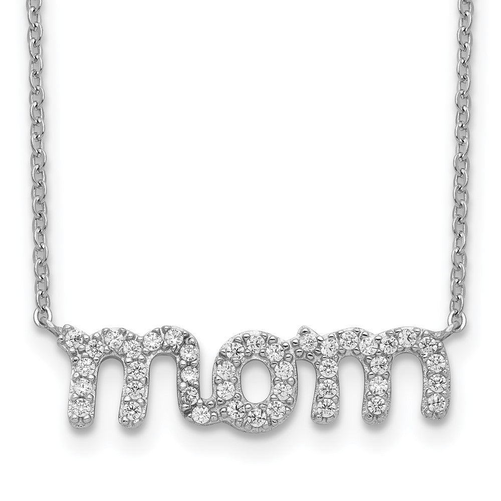 Sterling Silver Rhodium-plated MOM with CZ Necklace