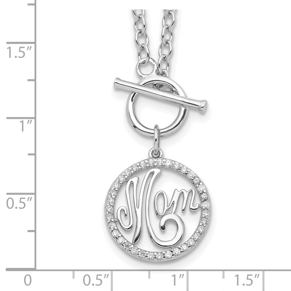 Sterling Silver Rhodium-plated Polished CZ MOM 18 inch Necklace - Product Photo
