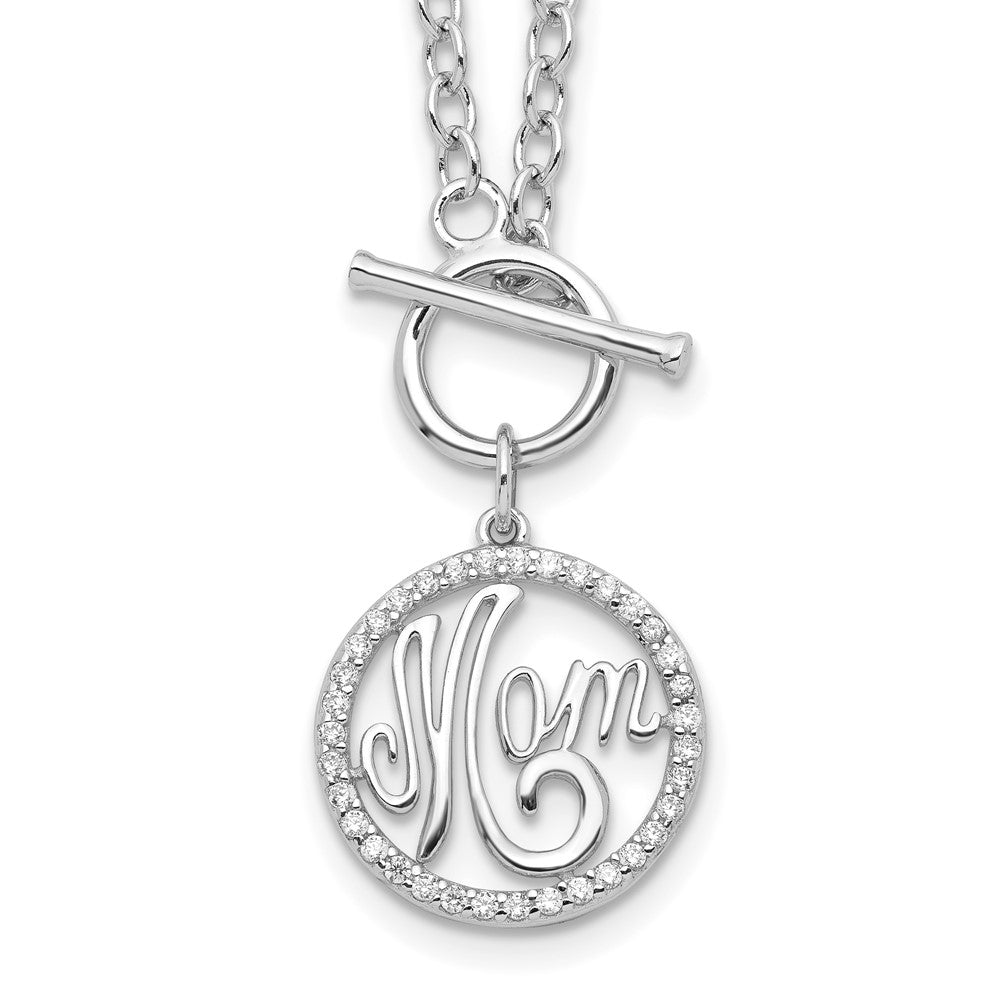 Sterling Silver Rhodium-plated Polished CZ MOM 18 inch Necklace - Product Photo