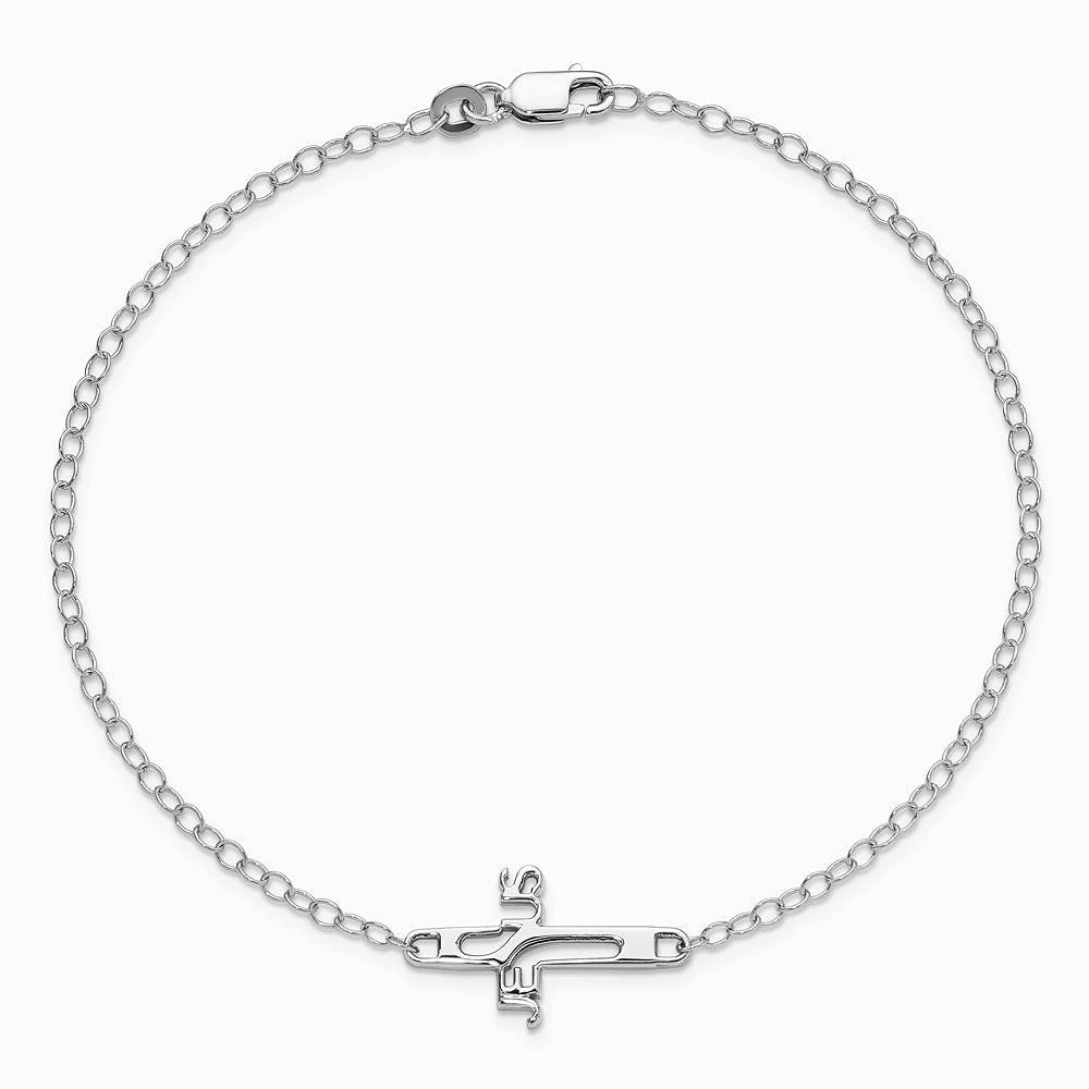 Sterling Silver Rhodium-plated Jesus Cross Anklet - Product Photo