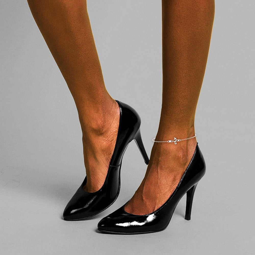 Sterling Silver Rhodium-plated Jesus Cross Anklet - Product Photo