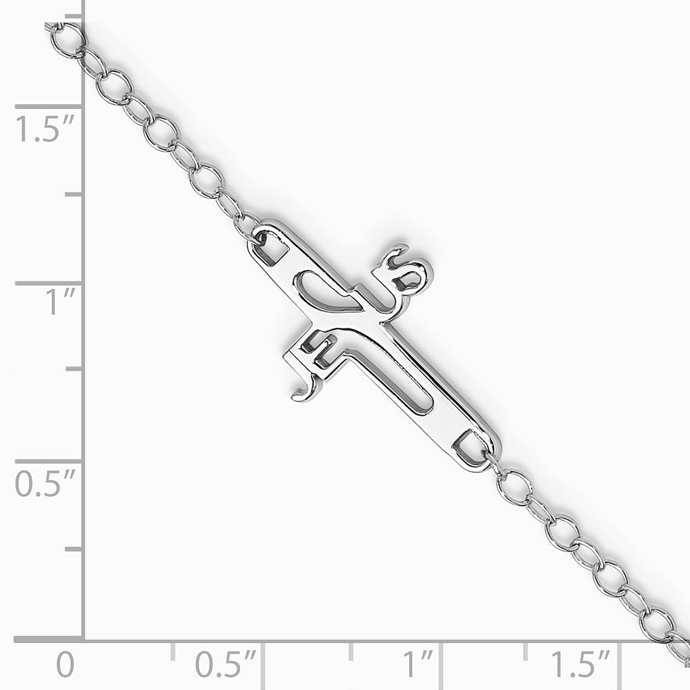 Sterling Silver Rhodium-plated Jesus Cross Anklet - Product Photo