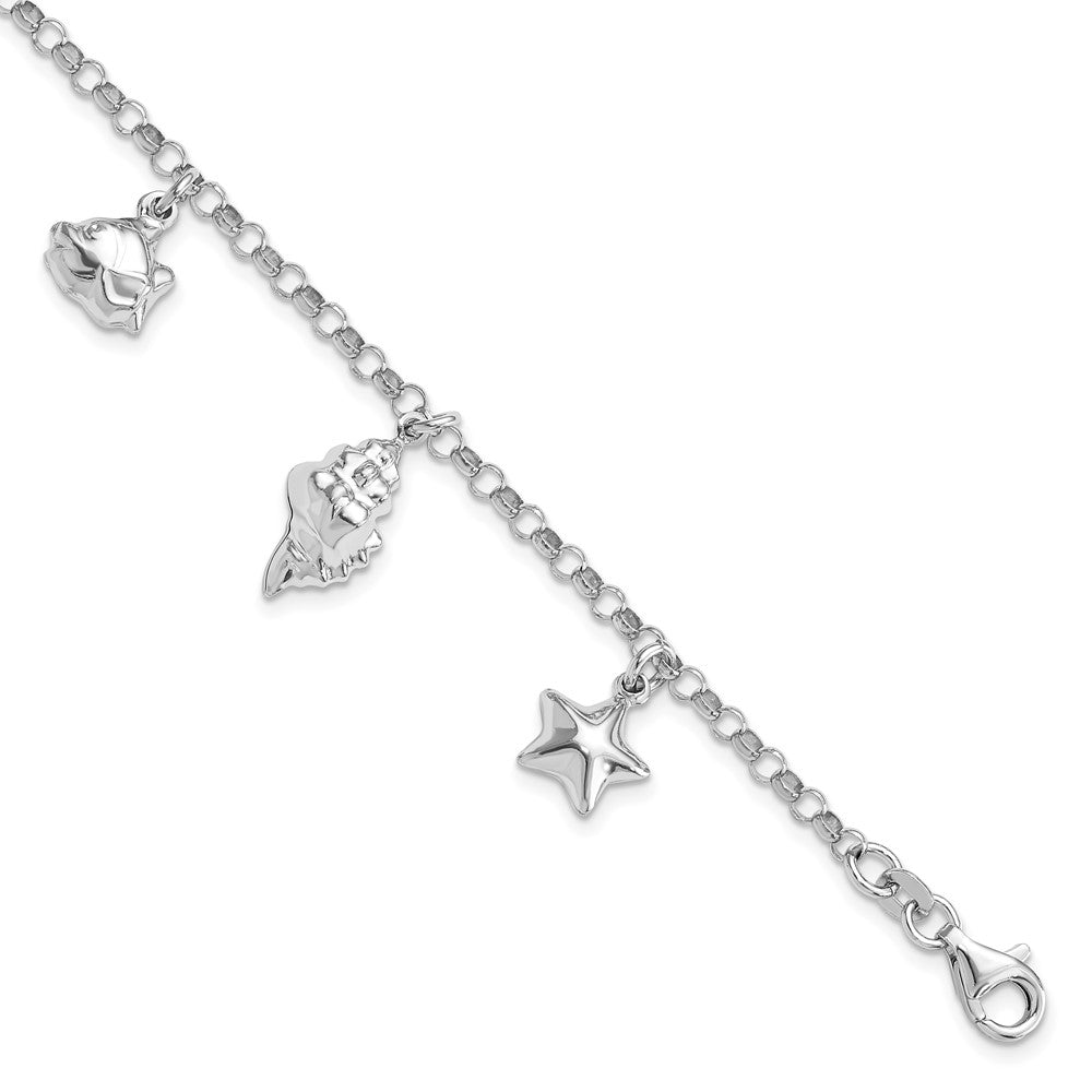 Sterling Silver Rhodium-plated Beach Theme 7 inch Charm Bracelet - Product Photo