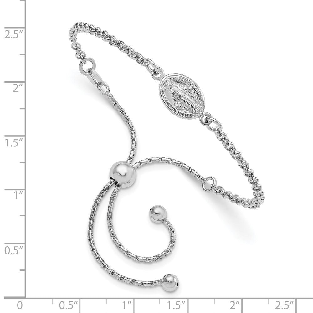 Sterling Silver Rhodium-Plate Miraculous Medal Adjustable 4-9in Bracelet - Product Photo