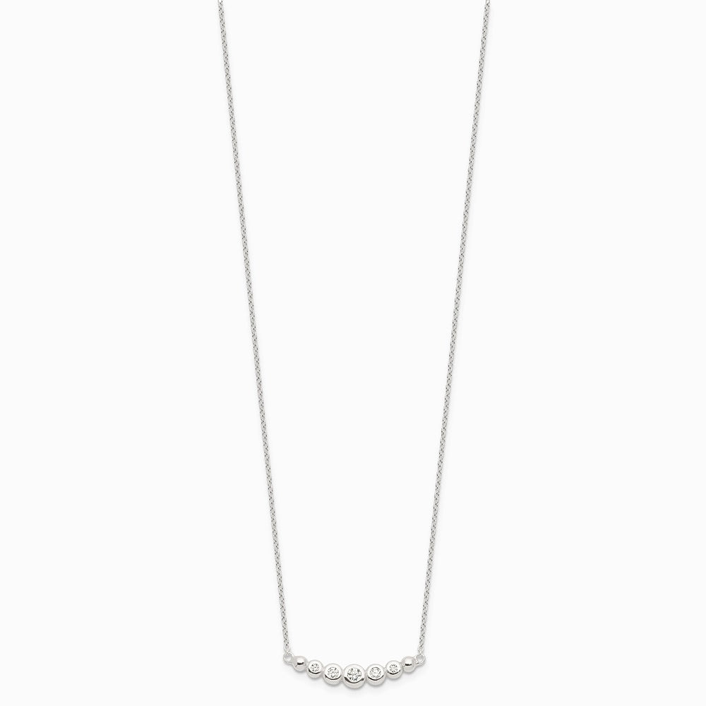 Sterling Silver Graduated CZ 18in Bar Necklace - Product Photo