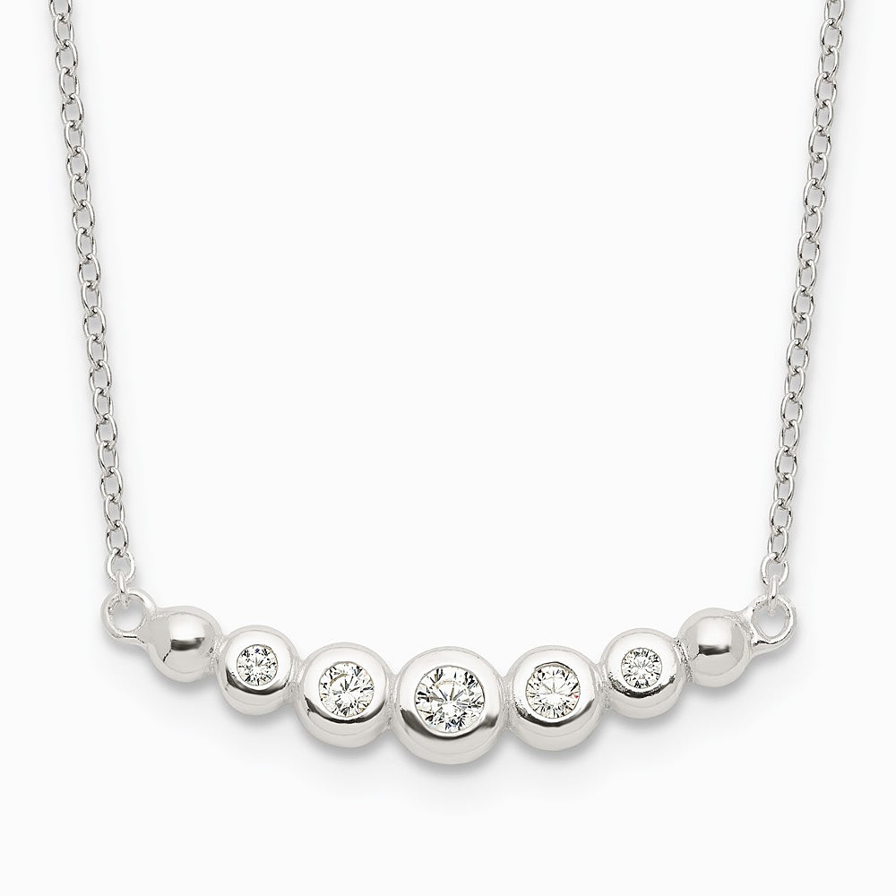 Sterling Silver Graduated CZ 18in Bar Necklace - Product Photo