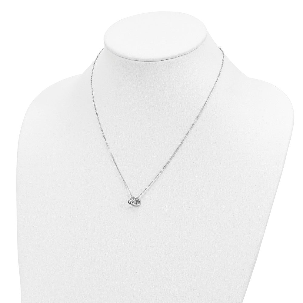 Sterling Silver Rhodium-plated 18in Hearts Necklace - Product Photo