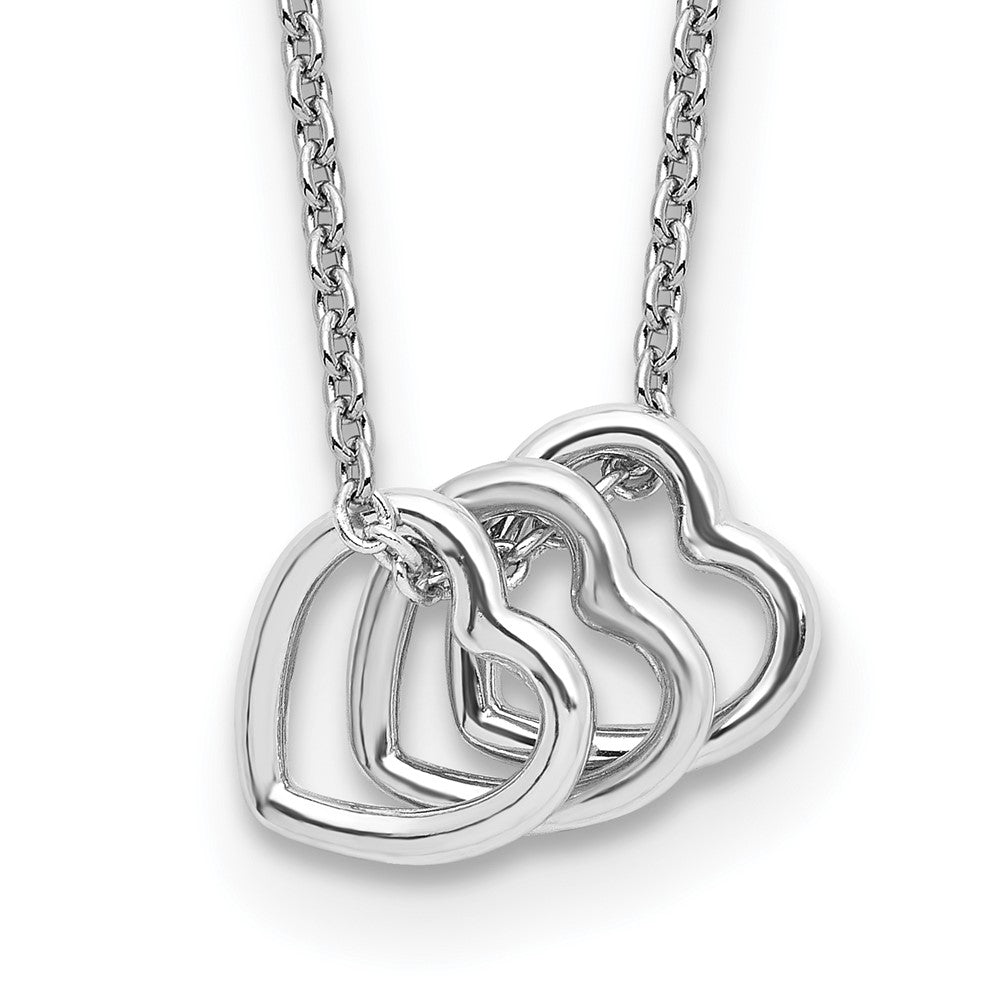 Sterling Silver Rhodium-plated 18in Hearts Necklace - Product Photo
