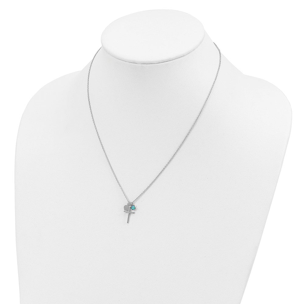 Sterling Silver Rhodium-plated Created Blue Opal Cross Necklace - Product Photo