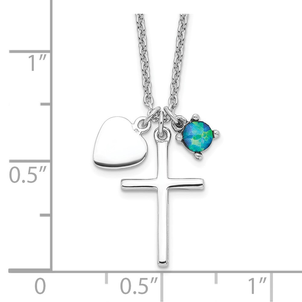 Sterling Silver Rhodium-plated Created Blue Opal Cross Necklace - Product Photo
