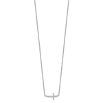 Sterling Silver Rhodium-plated CZ Sideways Cross with 2 inch ext Necklace - Product Photo