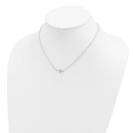 Sterling Silver Rhodium-plated CZ Sideways Cross with 2 inch ext Necklace - Product Photo
