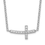 Sterling Silver Rhodium-plated CZ Sideways Cross with 2 inch ext Necklace - Product Photo
