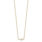 Sterling Silver Gold-tone CZ Sideways Cross w/2 inch ext Necklace - Product Photo