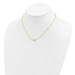 Sterling Silver Gold-tone CZ Sideways Cross w/2 inch ext Necklace - Product Photo