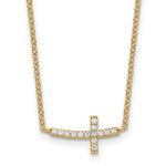 Sterling Silver Gold-tone CZ Sideways Cross w/2 inch ext Necklace - Product Photo