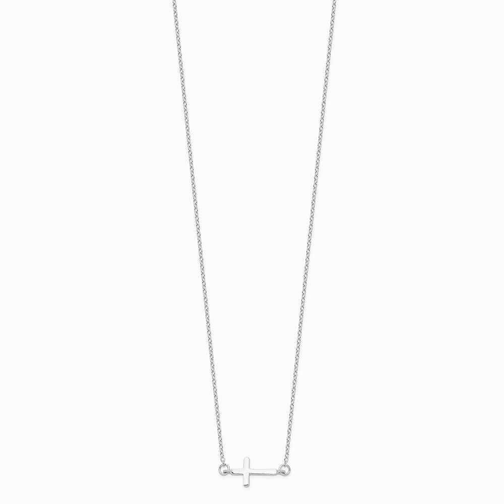 Sterling Silver Rhodium-plated w/ 2in ext. Sideways Cross Necklace - Product Photo